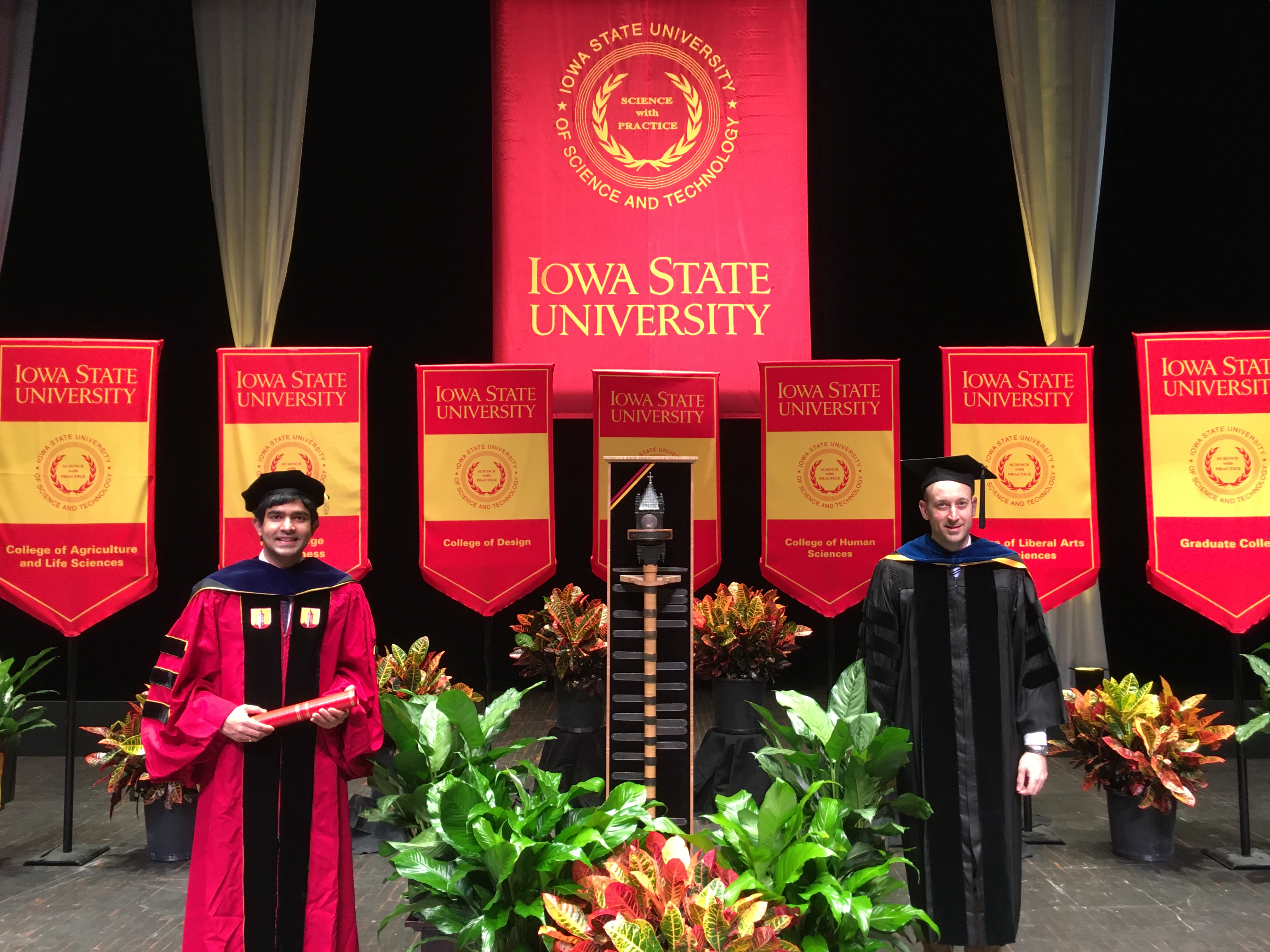 Photo of Venkatesh and Rossini at Iowa State's commencement